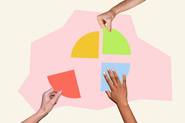 istock Composite photo collage of hands chart half segment diagram deal agreement partnership pieces business isolated on painted background 2214635134