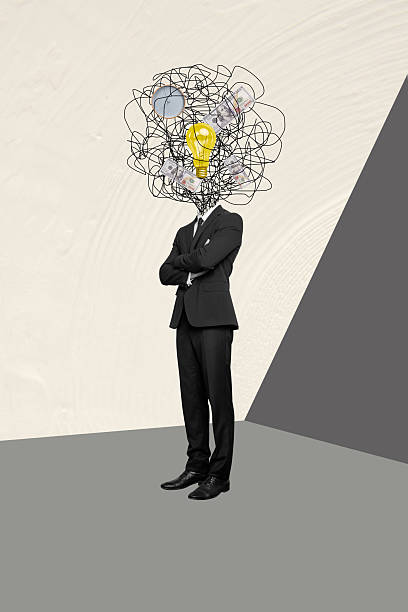 istock Composite artwork sketch image photo collage of space outdoors monochrome picture headless man mess think idea lamp clock deadline 2214635138