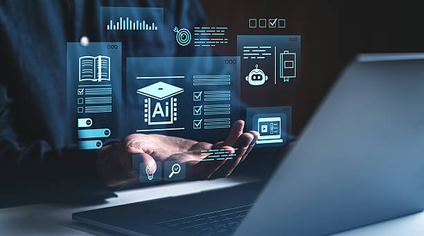 istock Digital learning interface with AI education icons floating above open hands.. 2214637081