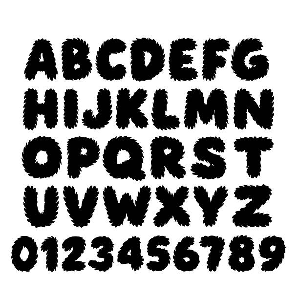 Furry Fluffy Fur typography font lettering ABC cartoon vector text Furry Fluffy Fur typography font lettering ABC cartoon vector text hairy stock illustrations