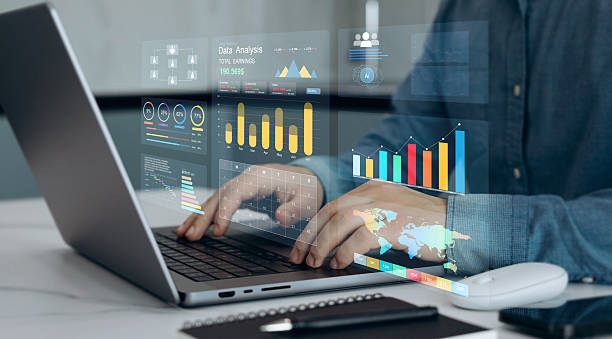 istock Management data System KPI connected in database for follow earnings,operations and sales data. Businessman using KPI dashboard.Financial business data analytics graph dashboard. 2214640463