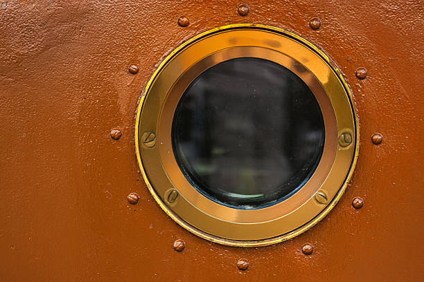 Close-up of a porthole on a white ship, Lake Ontario, Toronto, Canada - June 2018