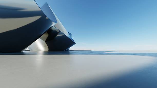 istock 3d illustration of abstract minimal metallic architecture background, geometric architectural with curve design, Car presentation 2214648208