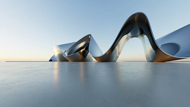 istock 3d illustration of abstract minimal metallic architecture background, geometric architectural with curve design, Car presentation 2214648210