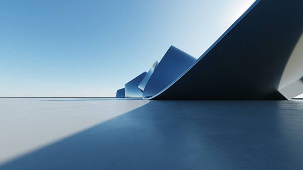 istock 3d illustration of abstract minimal architecture background, geometric architectural with wavy curve design, Car presentation 2214648219