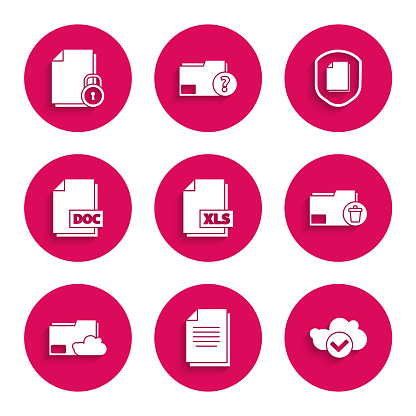 Set Xls File Document Document Cloud With Check Mark Delete Folder ...