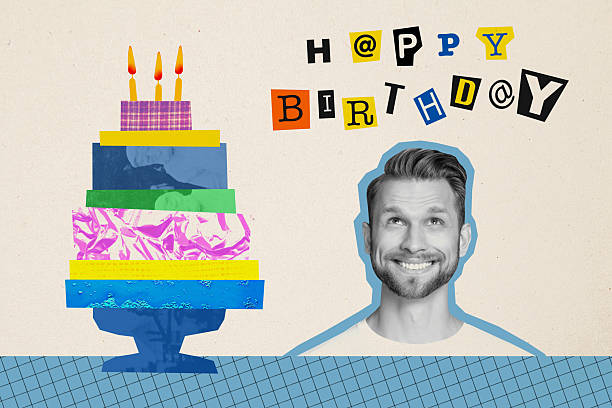 istock Trend artwork composite sketch collage of silhouette young guy smile head appear celebrate happy birthday party eat cake fire candle 2214654097