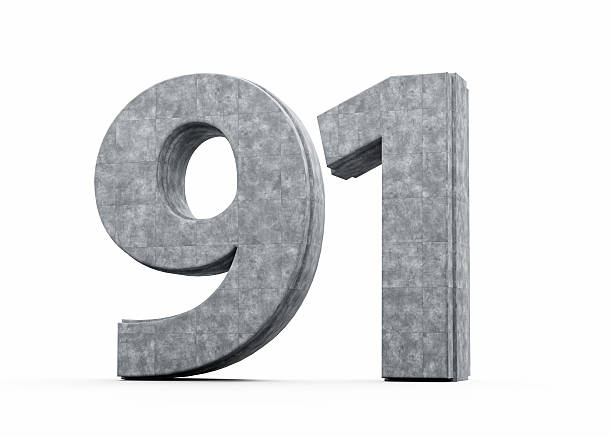 Concrete Number Ninety One 91 Digit Made Of Grey Concrete Stone White Background 3d Illustration