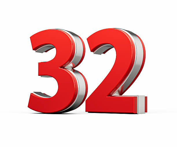 istock Bold Vibrant Red Number Thirty two Number 32 With Metallic On White Background 3D Illustration 2214658364