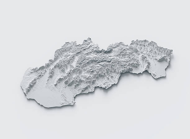 istock Snowy Slovakia Map White and Gray Shaded Relief Textured. 3D illustration 2214658665