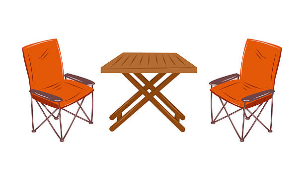 istock Folding wooden table and chairs. Camping furniture. Isolated vector illustration on white background. 2214659244