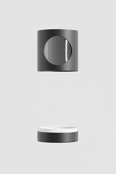 istock Black paper tube packaging with window mockup, short round gift box with window display, cylindrical paper tube container, black color paperboard tube packaging, tin can paper food packaging mockup 2214659632