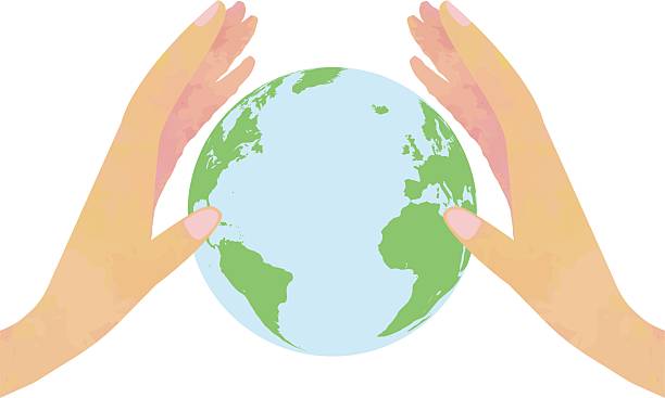 istock Caring Hands Holding the Globe Featuring the Americas and Atlantic Ocean / illustration material (vector illustration) 2214659891