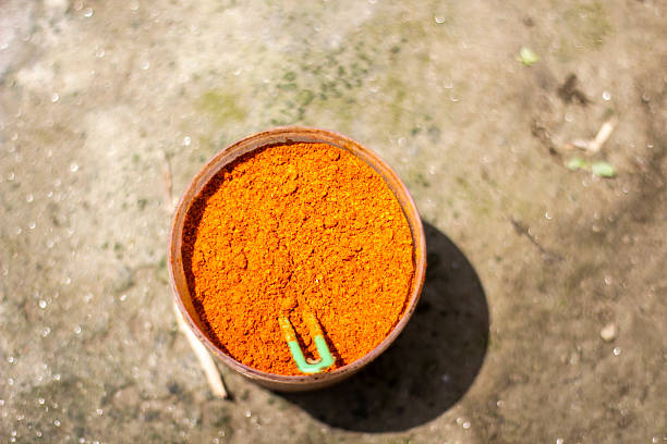 Some turmeric powder in a bottle in the ground