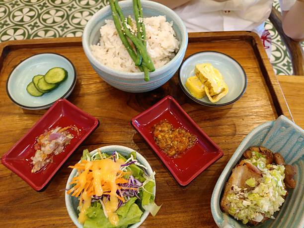 istock Pork crispy belly, salad, tamagoyaki, pork curry 2214666612