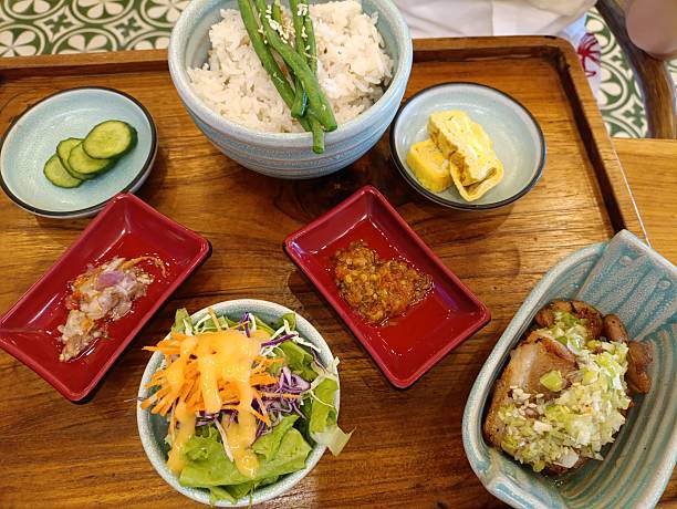 istock Pork crispy belly, salad, tamagoyaki, pork curry 2214666627