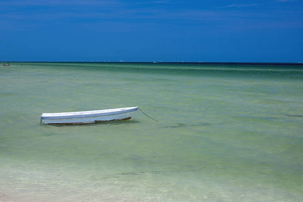 small white boat on tropical ocean