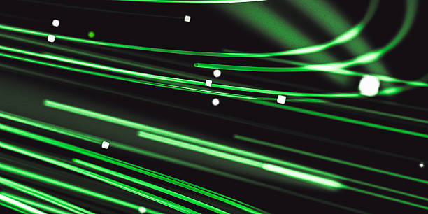istock Abstract digital technology background with green neon curve lines. Green energy concept. 3d render. 2214668848