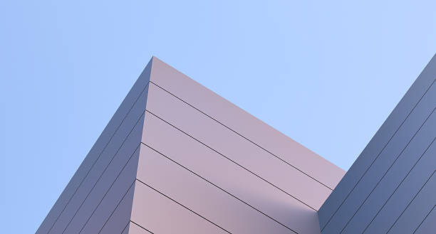 istock Concrete block wall on skyline, wall design, block architecture. Modern architectural building, wall, minimal. Structure modern wall design at sunset, modern building concept, structure,wallpaper.3D render 2214677569