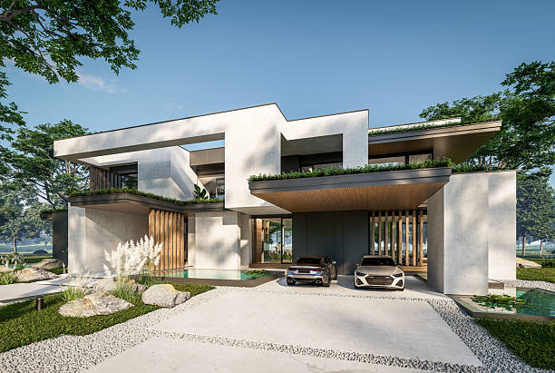 istock 3d rendering of two-story house with concrete facade 2214680428