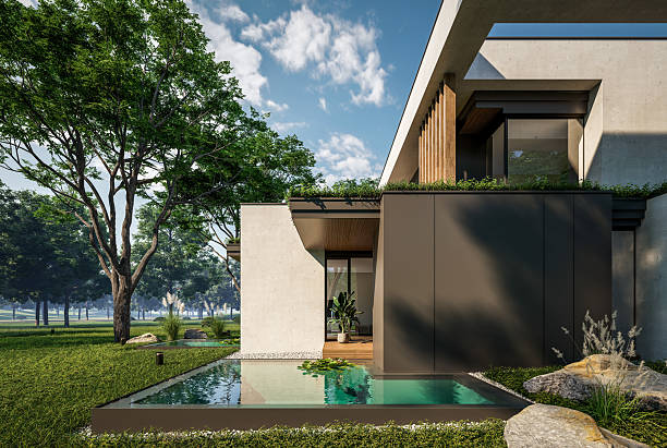 istock 3d rendering of two-story house with concrete facade 2214680459