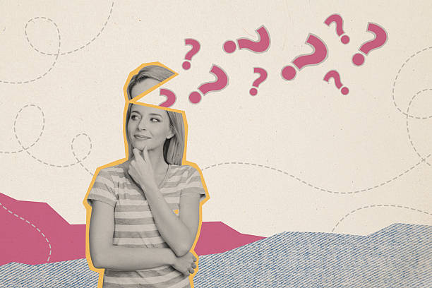 istock Trend artwork composite sketch collage of silhouette young lady thoughtful look half head open ask question need answer solve puzzle idea 2214685080