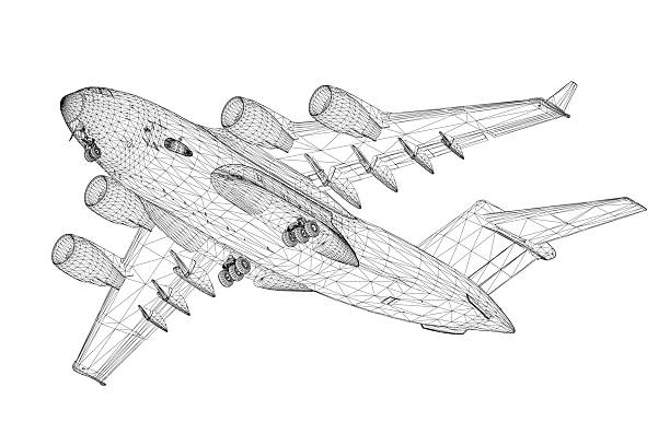 istock A black and white drawing of an airplane with a white background. The airplane is flying in the sky and has a very detailed design 2214686461