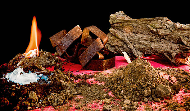 Fire, metal, wood, water, and earth representing five elements