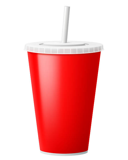 istock Red disposable cup with straw for soda or coffee, isolated on white background. Paper or plastic cup for takeaway drinks, mockup. Realistic 3d vector illustration. 2214693987
