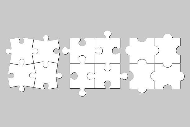 istock White puzzle pieces vector set. Puzzle jigsaw on grey background. Set of puzzle pieces. Vector illustration 2214695856