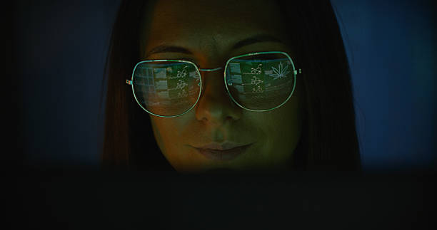 istock Female scientist working on a computer. Results of medical marijuana testing displayed on the computer screen reflecting in glasses. Medical science research 2214701721
