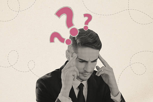 istock Sketch image trend artwork composite collage of young man hold fingers hand on temples think solve puzzle ask question find answer 2214705828