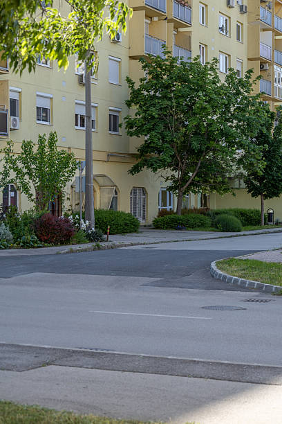 istock Modern yellow building facing the street. 2214707191