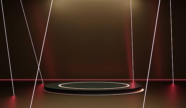 istock Circular stage with laser lights, neon lights, 3D illustrations 2214709997
