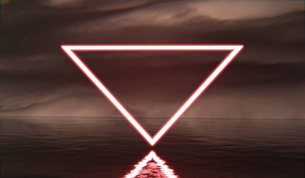 istock Neon glowing triangle frame floating on the water surface, sea water, 3D illustration 2214709999