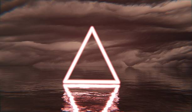 istock Neon glowing triangle frame floating on the water surface, sea water, 3D illustration 2214710001