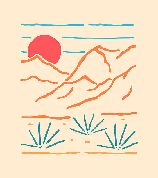 Vintage hand drawing of Red rock canyon in Nevada