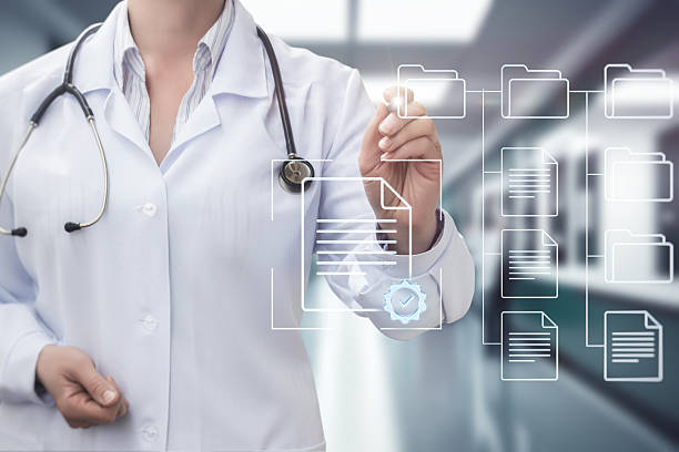 istock Doctor works with electronic medical certificates 2214719350