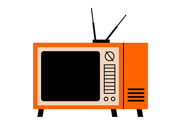 Hand drawn cute cartoon illustration of retro television. Flat vector old home TV sticker doodle. Analog entertainment. Vintage broadcasting device news or movies with antenna icon. Isolated.