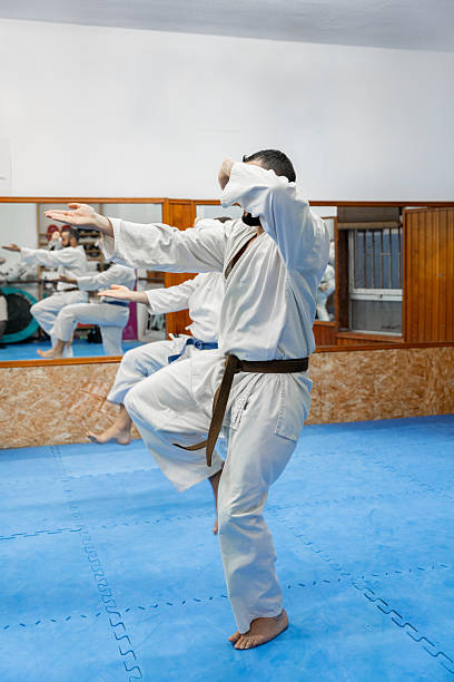 istock Karate athlete performing elegant kata pose indoors 2214720885