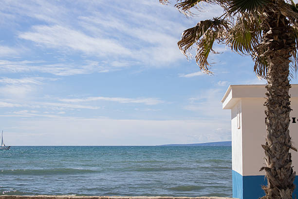 Beach house with a roof made of palm branches, on the Adriatic coast