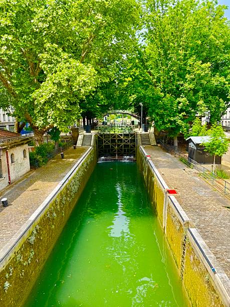 The Canal Saint-Martin in a 2.8 mile long canal in Paris.Half its length was covered in the 19th century to create boulevards and public parks.
