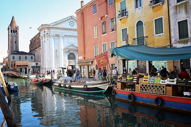 03/03/2025 Venice. Italy.\nAround the station you have a canal where floating vegetable markets are available for the citizen of Venice. Here you see how normal life unfolds in a floating city with no cars.
