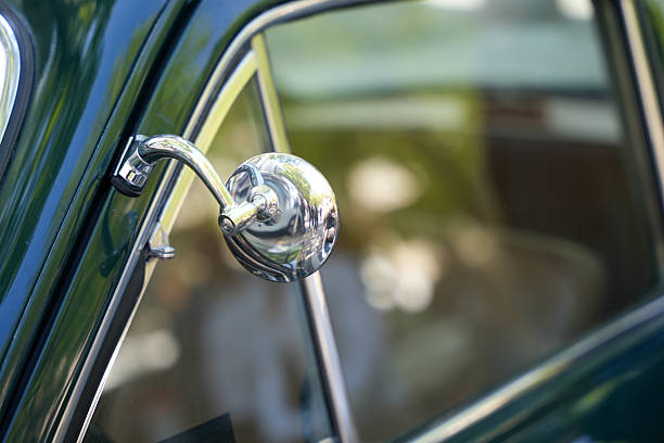 istock Classic round vintage car side mirror in shiny chrome, perfectly reflective. 2214738876