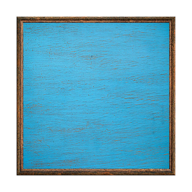 istock Wooden frame. Empty wooden frame painted with blue paint isolated on white background. Blank frame. Signboard mockup 2214739239