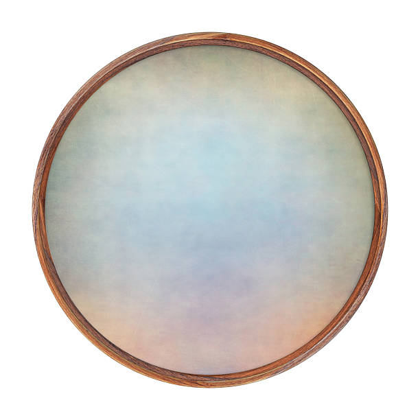 istock Wooden brown frame. Empty square frame with colored abstract fill texture isolated on white background. Round frame. Blank frame. Signboard mockup. Old frame 2214739877