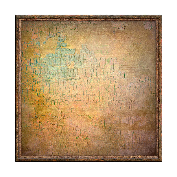 Wooden frame. Empty square frame with texture of old tinted shabby paper isolated on white background. Blank frame. Signboard mockup. Old frame