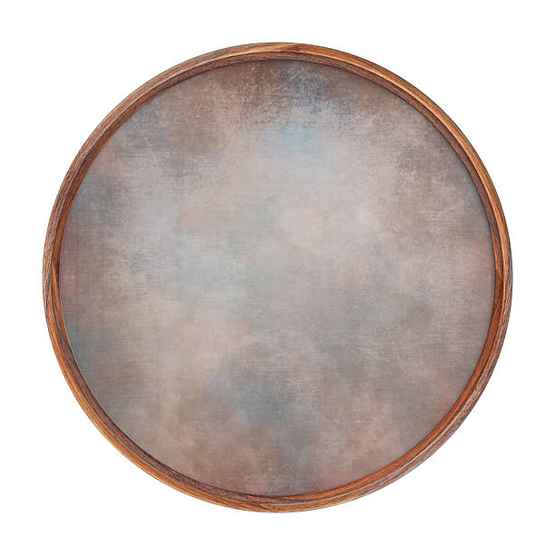 istock Wooden brown frame. Empty square frame with abstract fill texture isolated on white background. Round frame. Blank frame. Signboard mockup. Old frame 2214740885