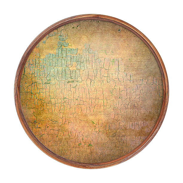 istock Wooden frame. Empty square frame with texture of old tinted shabby paper isolated on white background. Round frame. Blank frame. Signboard mockup. Old frame 2214740899