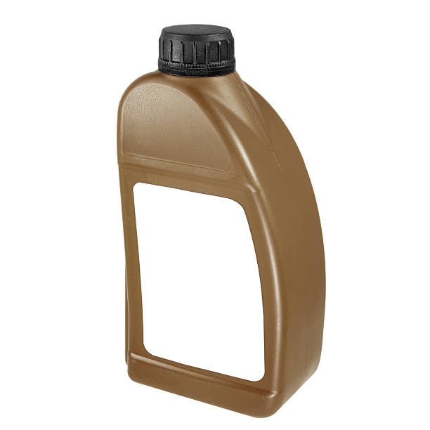 istock Plastic canister isolated on white background. Close-up brown canister with a white label and a black cap. Mockup of label, brand and packaging design 2214740901